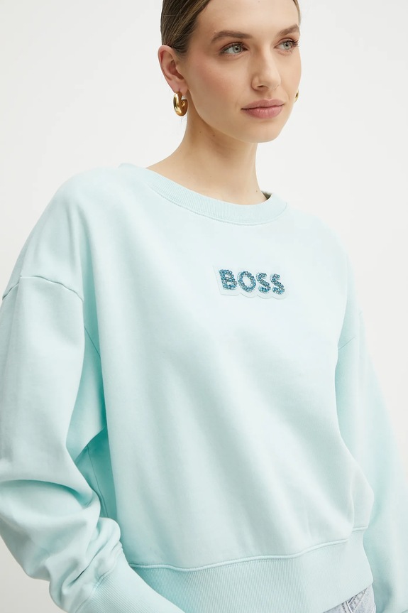 Βαμβακερή μπλούζα BOSS Orange τιρκουάζ 50540263