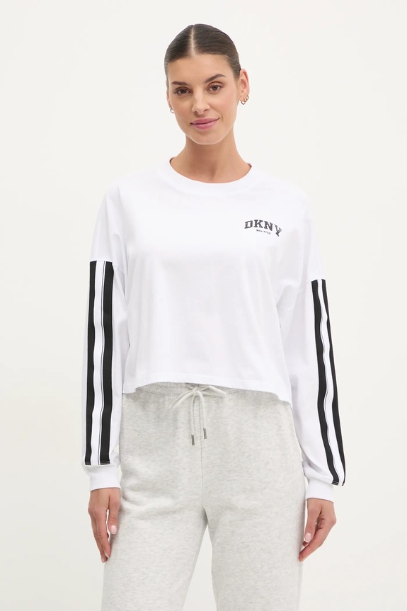 Pamučna majica dugih rukava Dkny natpis bijela DP5T1226