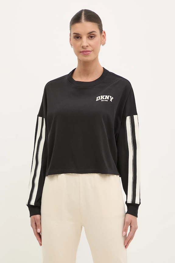 Βαμβακερή μπλούζα με μακριά μανίκια Dkny στάμπα μαύρο DP5T1226