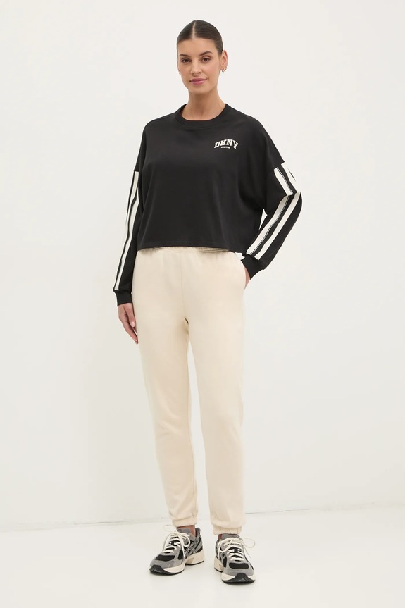 Βαμβακερή μπλούζα με μακριά μανίκια Dkny DP5T1226 μαύρο SS25