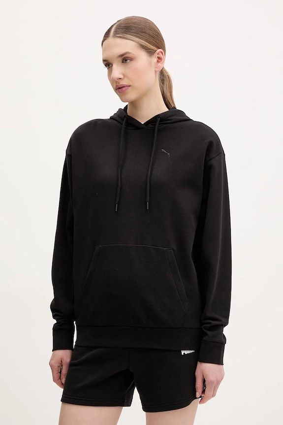 Бавовняна кофта Puma з капюшоном чорний 685057