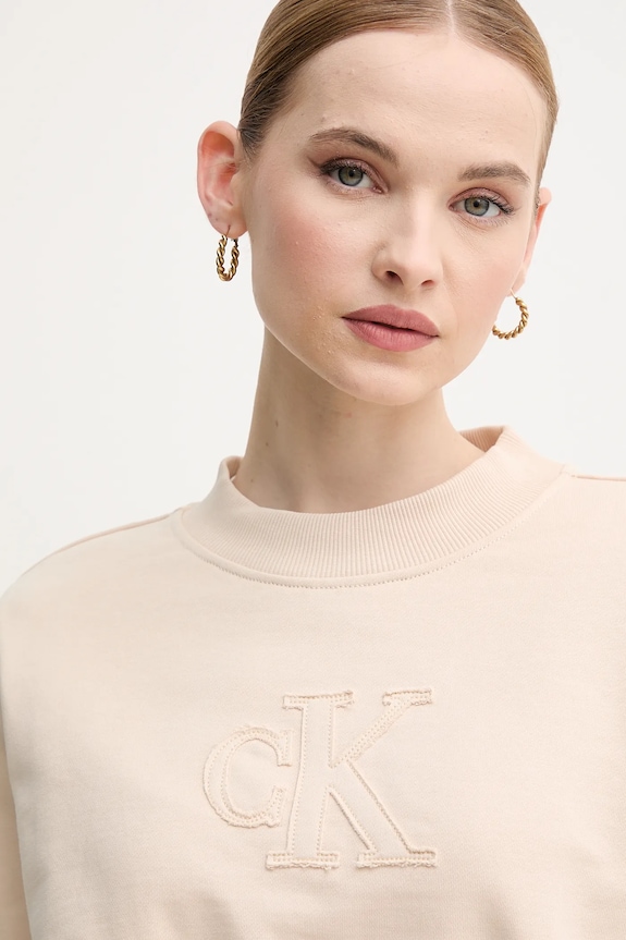 Βαμβακερή μπλούζα Calvin Klein Jeans μπεζ J20J225363