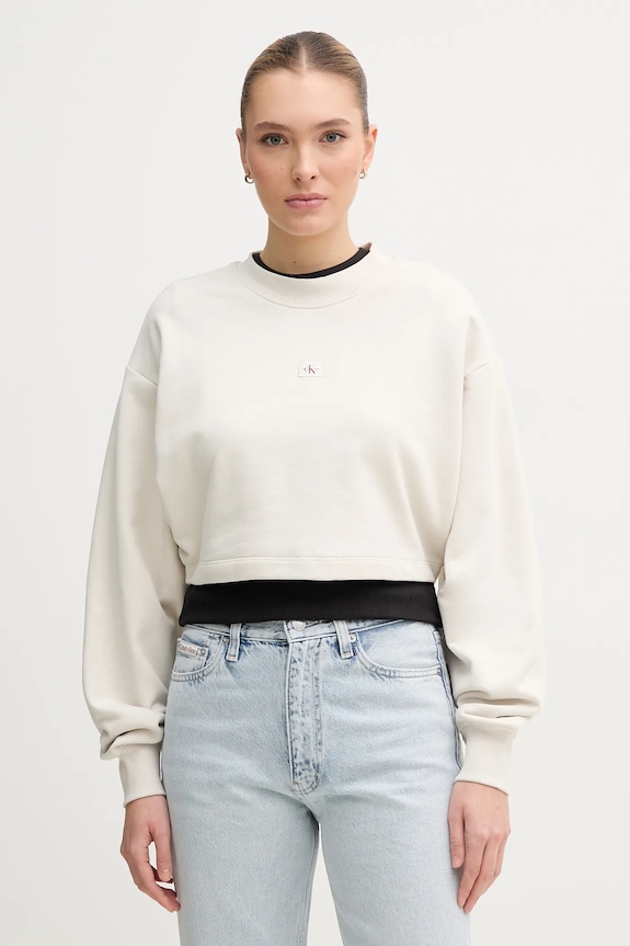 Calvin Klein Jeans hanorac de bumbac uni bej J20J225370