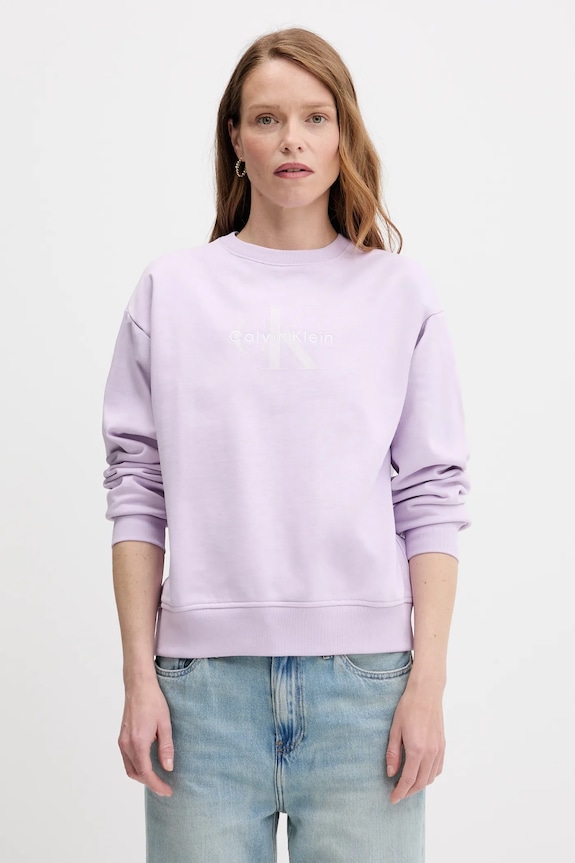 Calvin Klein Jeans bluza damska z bawełną fioletowy LV047B234G