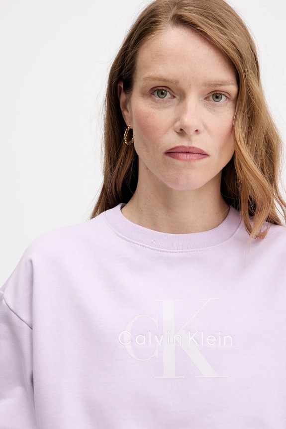 Calvin Klein Jeans bluza damska z bawełną fioletowy LV047B234G