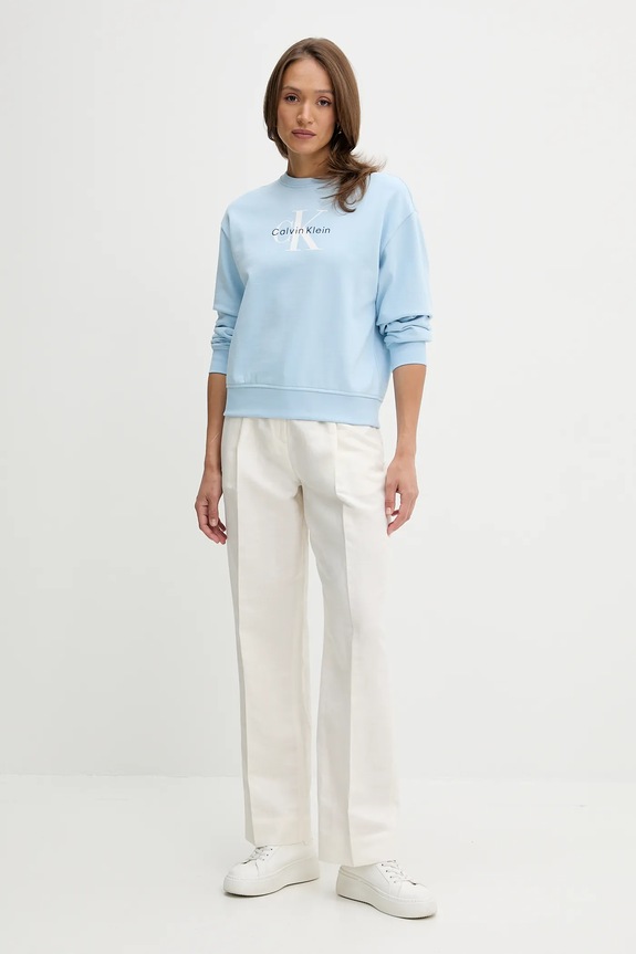Calvin Klein Jeans hanorac feminin cu bumbac LV047B234G albastru SS26