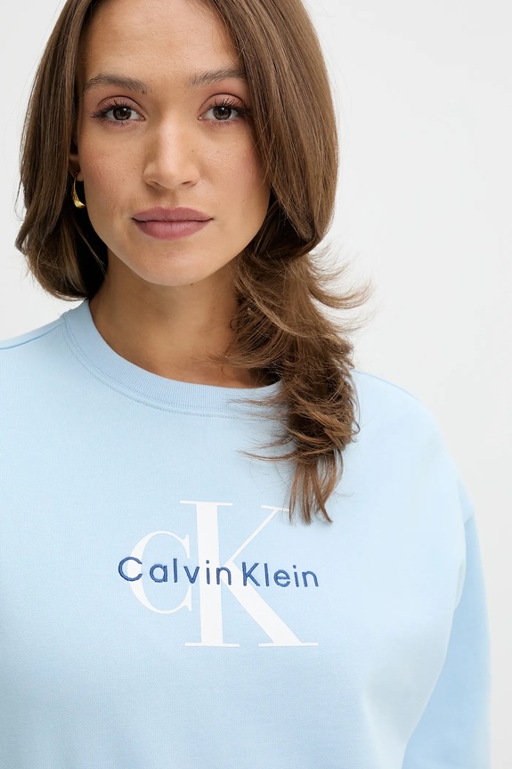 Calvin Klein Jeans hanorac feminin cu bumbac albastru LV047B234G