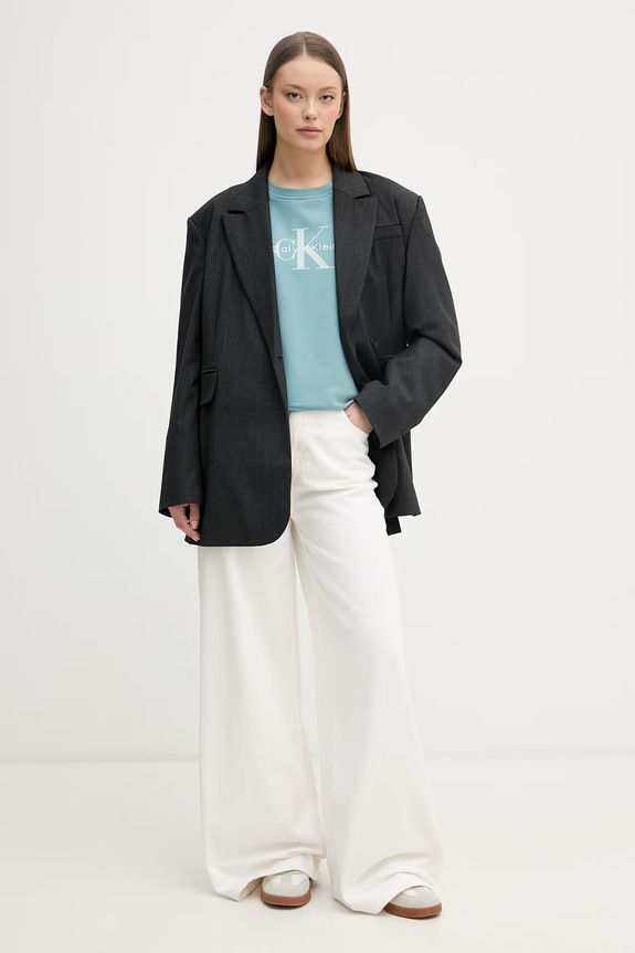 Calvin Klein Jeans hanorac de damă cu bumbac LV047B234G turcoaz SS26
