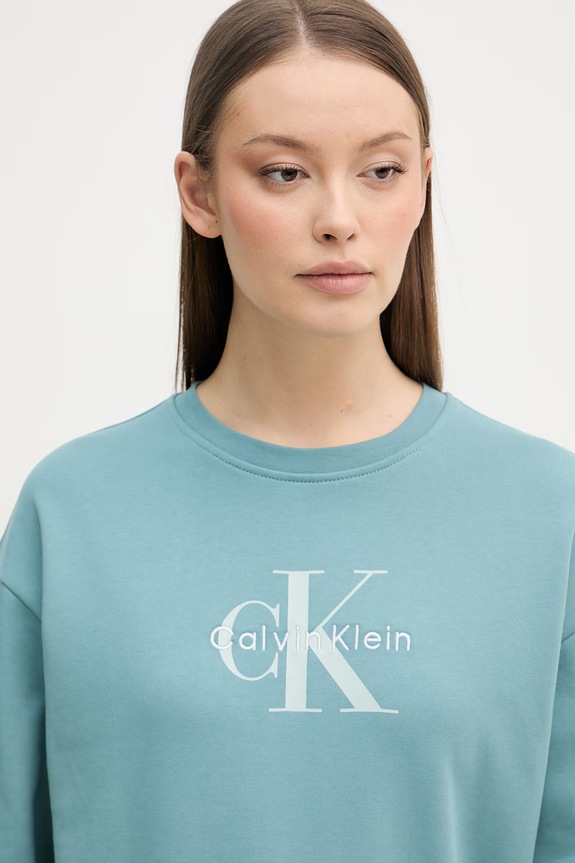 Calvin Klein Jeans hanorac de damă cu bumbac turcoaz LV047B234G