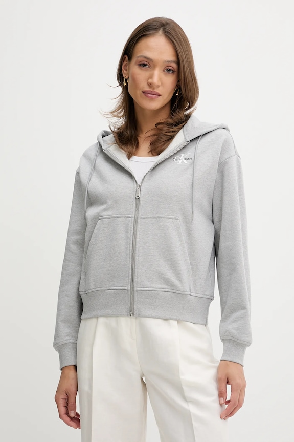 Mikina Calvin Klein Jeans s kapucňou sivá LV047B270G