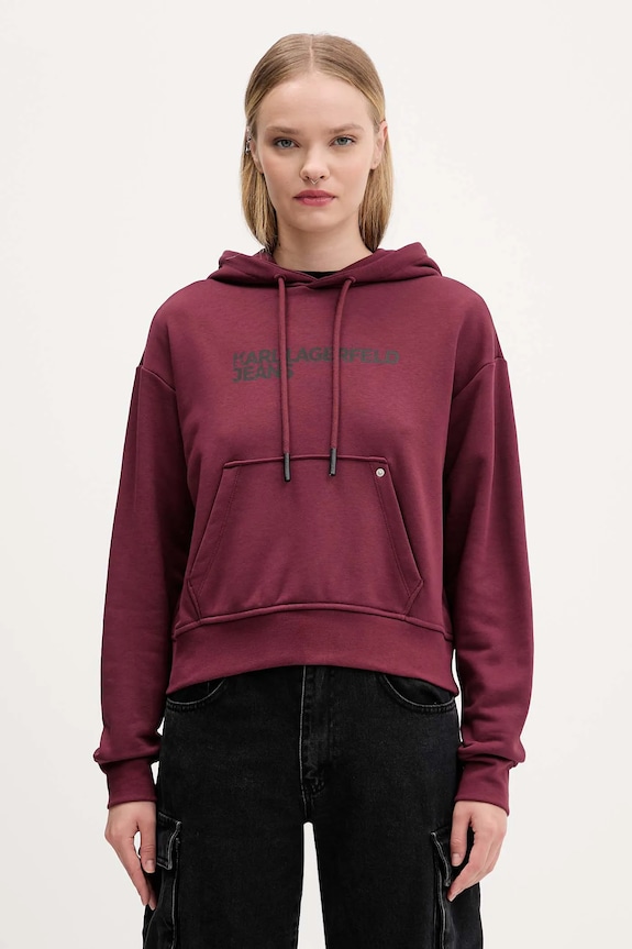 Mikina Karl Lagerfeld Jeans s kapucňou burgundské A2W20053