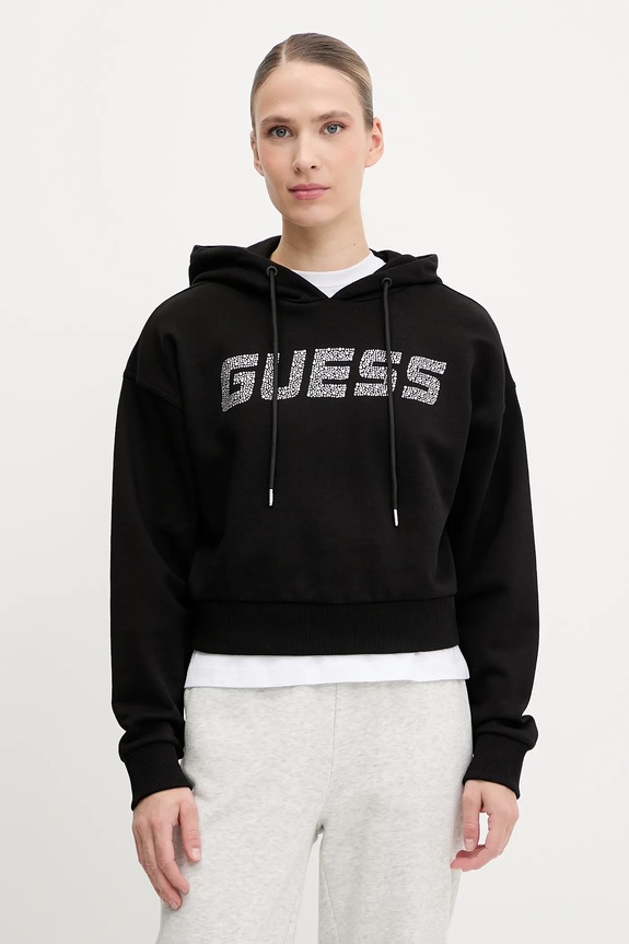Guess bluza bawełniana PRIMULA z kapturem czarny V5GQ09.KCRP0