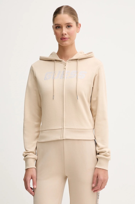 Guess bluza bawełniana PRIMULA z kapturem beżowy V5GQ10.KCRP0