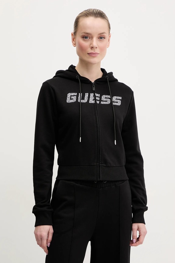 Guess bluza bawełniana PRIMULA z kapturem czarny V5GQ10.KCRP0