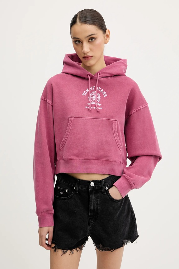 Tommy Jeans bluza bawełniana z kapturem różowy DW0DW20311