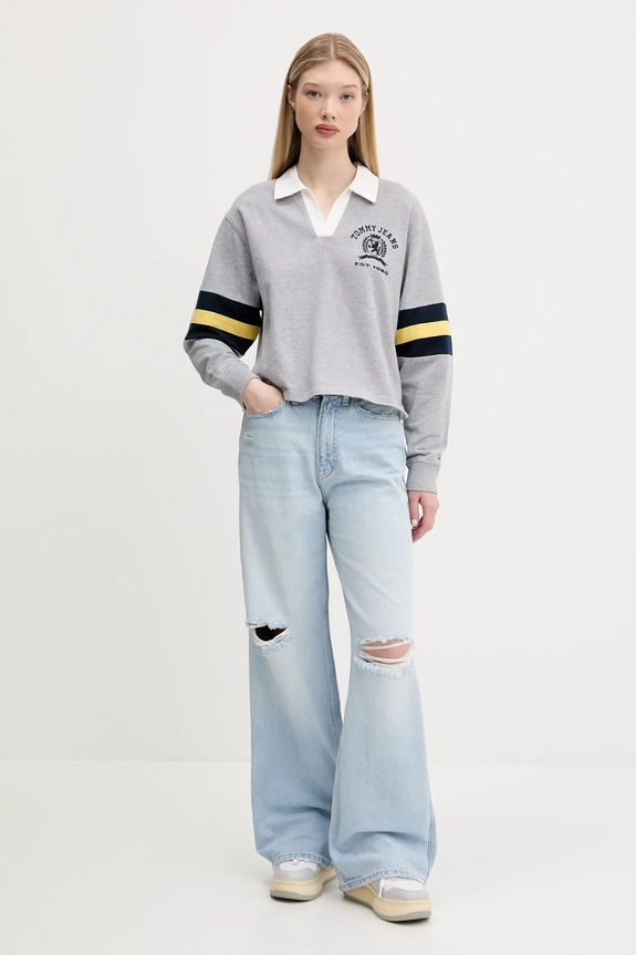 Tommy Jeans felpa in cotone bambino/a DW0DW20312 grigio SS25