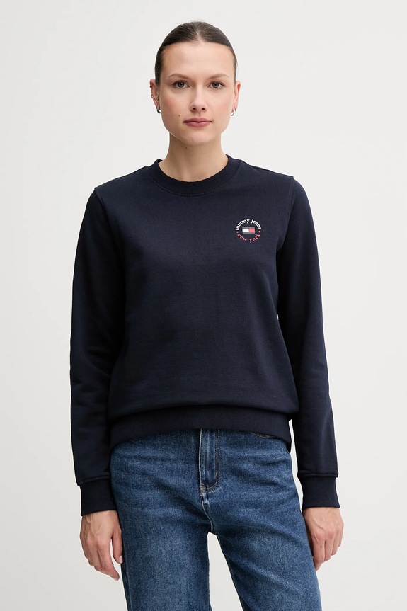 Βαμβακερή μπλούζα Tommy Jeans χωρίς κουκούλα σκούρο μπλε DW0DW20639