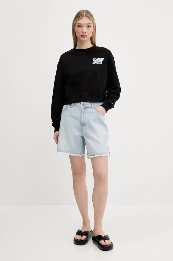 Pamučna dukserica Tommy Jeans DW0DW21345 crna SS25