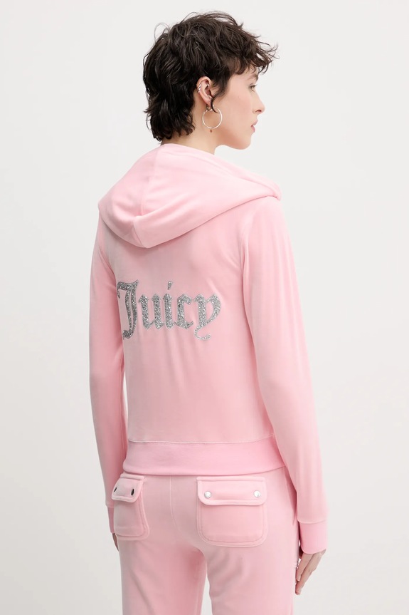 Velurová mikina Juicy Couture ROBERTSON CAVIAR bez kapuce růžová JCBAS125805