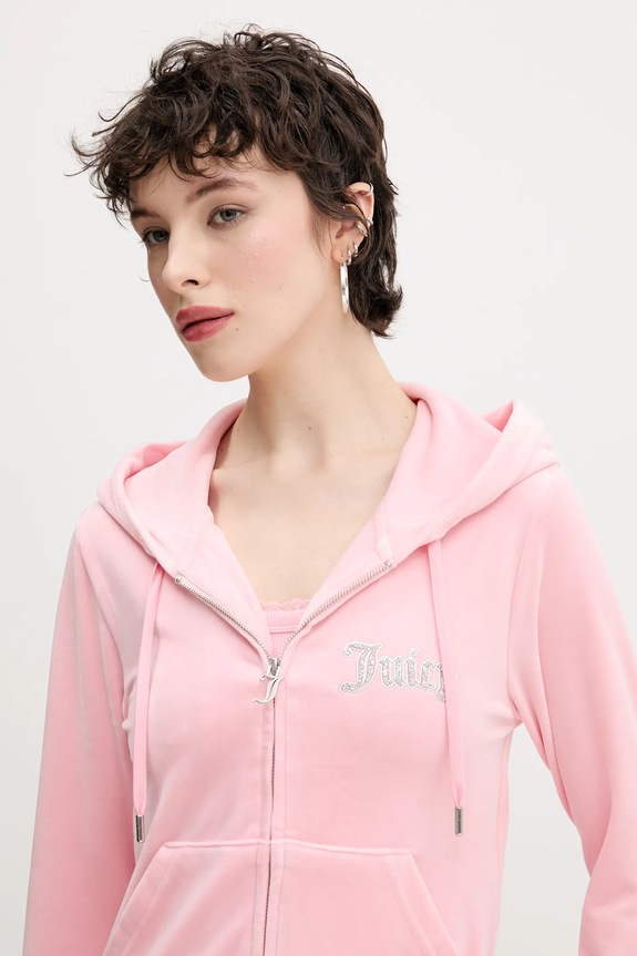 Velurová mikina Juicy Couture ROBERTSON CAVIAR růžová JCBAS125805