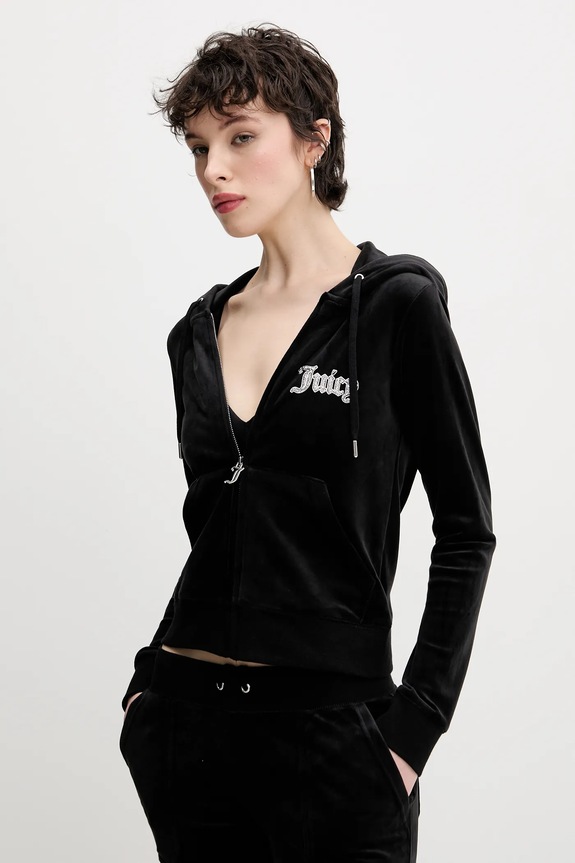 Juicy Couture bluza welurowa ROBERTSON CAVIAR aplikacja czarny JCBAS125805