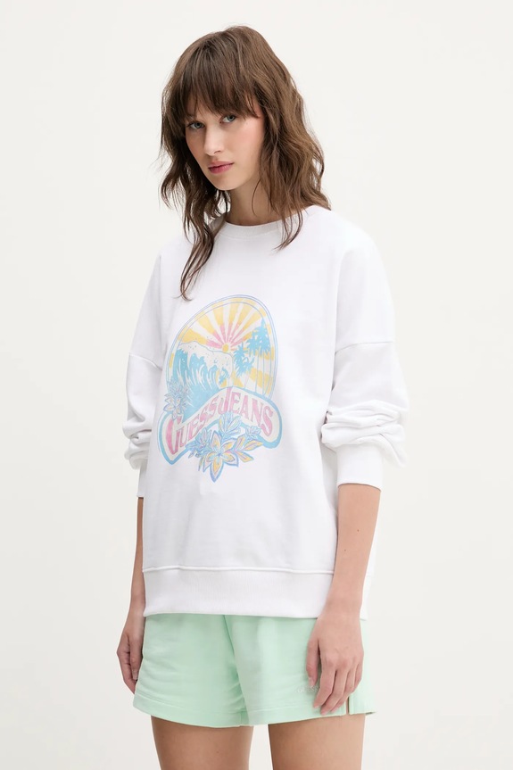 Pamučna dukserica Guess Jeans pamuk bijela W5GQ16.K68I4