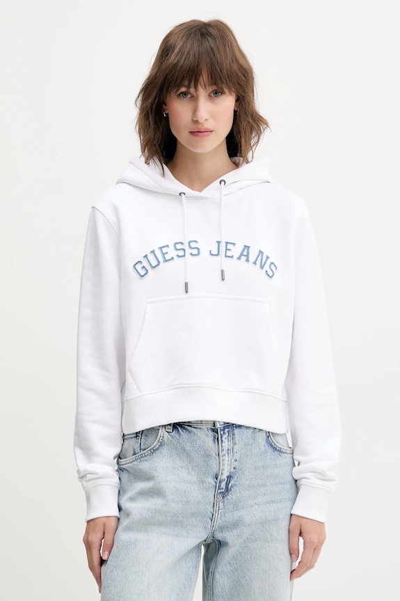 Guess Jeans hanorac de bumbac imprimeu alb W5GQ22.K68I4
