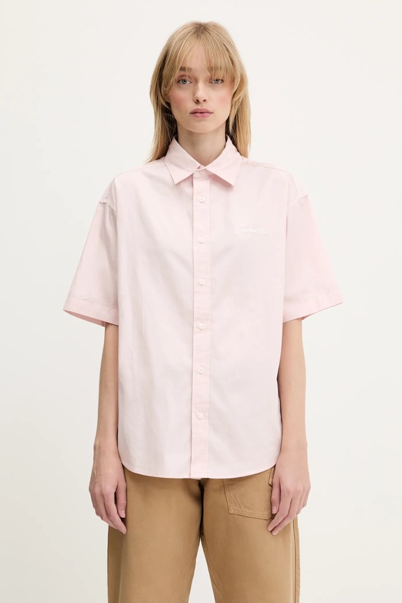 Carhartt WIP koszula bawełniana S/S Jaxon Shirt gładkie różowy I033080.2QDXX