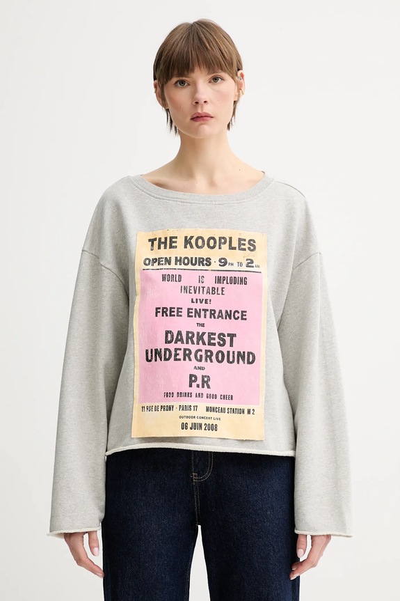 The Kooples pamut melegítőfelső pamut szürke FSWE30013K