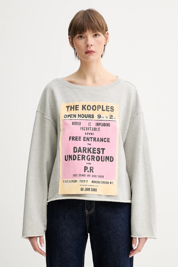 The Kooples pamut melegítőfelső pamut szürke FSWE30013K