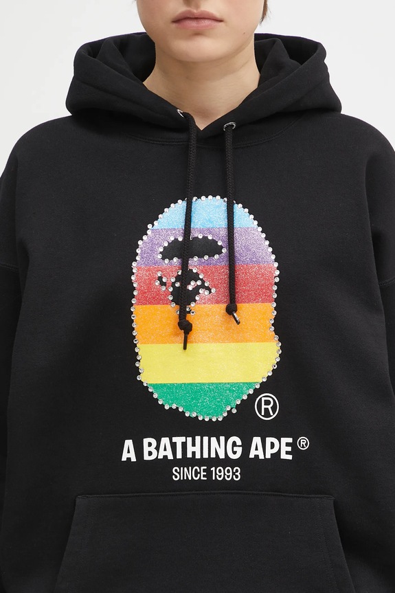 Bavlněná mikina A Bathing Ape Crystal Ape Head Oversized Pullover černá 1L30214003