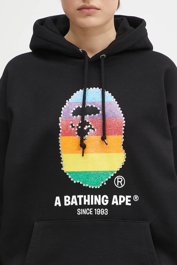 Bavlněná mikina A Bathing Ape Crystal Ape Head Oversized Pullover černá 1L30214003