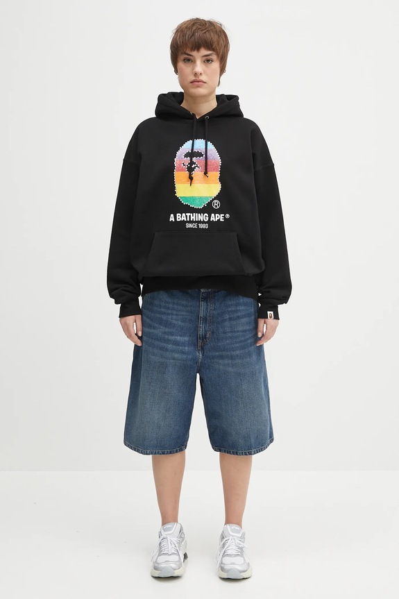 Bavlněná mikina A Bathing Ape Crystal Ape Head Oversized Pullover 1L30214003 černá