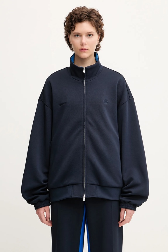Суичър adidas Originals x Wales Bonner Pique Pique изчистен тъмносин JM8213