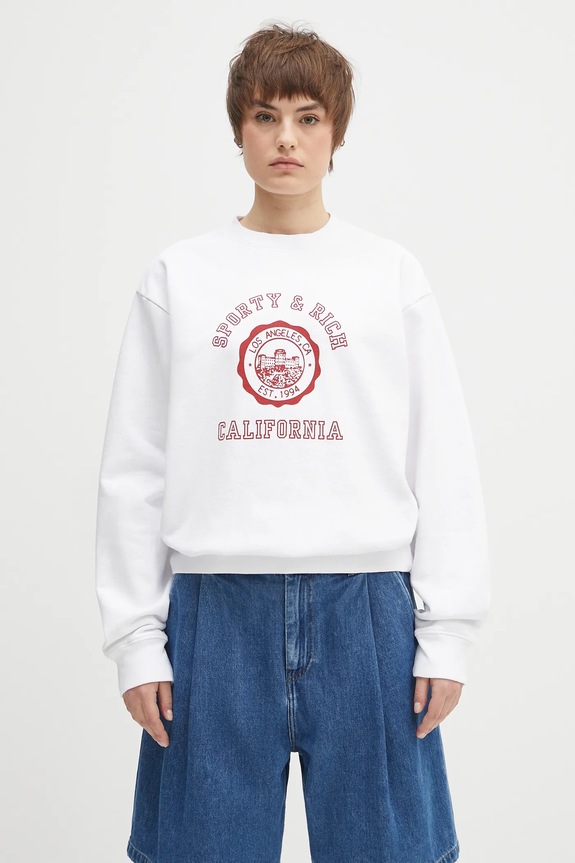 Bavlnená mikina Sporty & Rich California Emblem Crewneck potlač biela ST071606508WH01