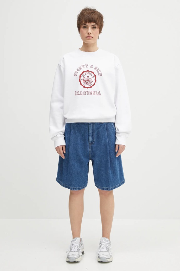 Bavlnená mikina Sporty & Rich California Emblem Crewneck ST071606508WH01 biela