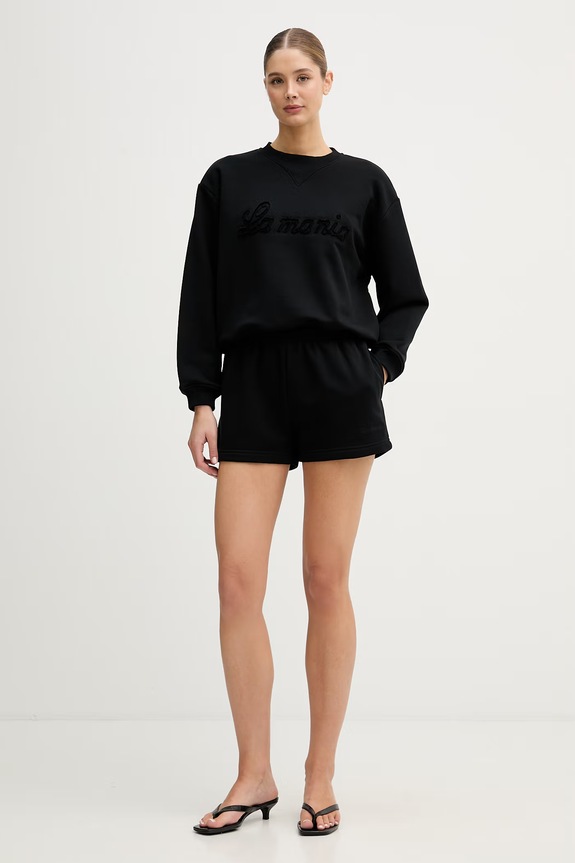 La Mania hanorac oversized pentru femei, cu bumbac BRODIE negru SS26