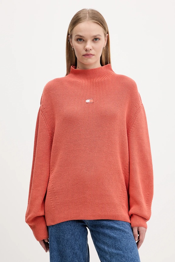 Βαμβακερό πουλόβερ Tommy Jeans βαμβάκι πορτοκαλί DW0DW21676