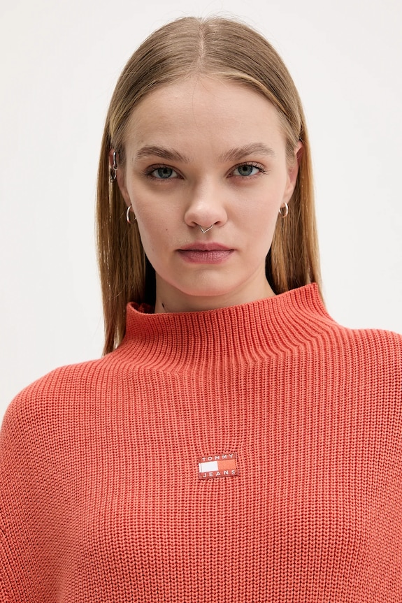 Βαμβακερό πουλόβερ Tommy Jeans πορτοκαλί DW0DW21676