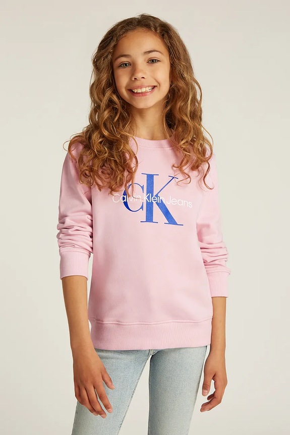 Dětská bavlněná mikina Calvin Klein Jeans 0 bez kapuce růžová IU0IU00675.G.PPYA