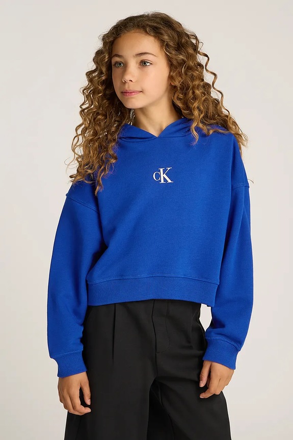 Detská mikina Calvin Klein Jeans s kapucňou modrá IG0IG02755.PPYA