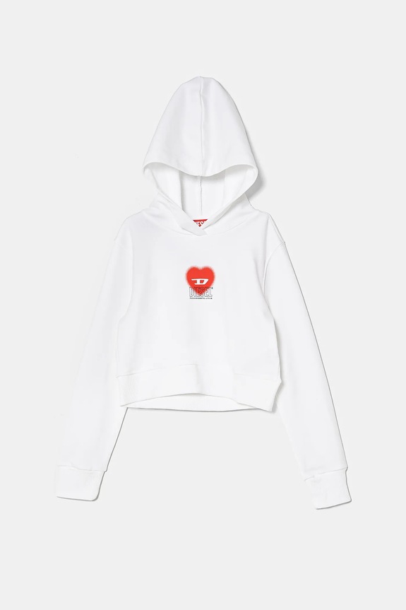 Дитяча бавовняна кофта Diesel SCUOREHOOD SWEAT-SHIRT з капюшоном білий J02229