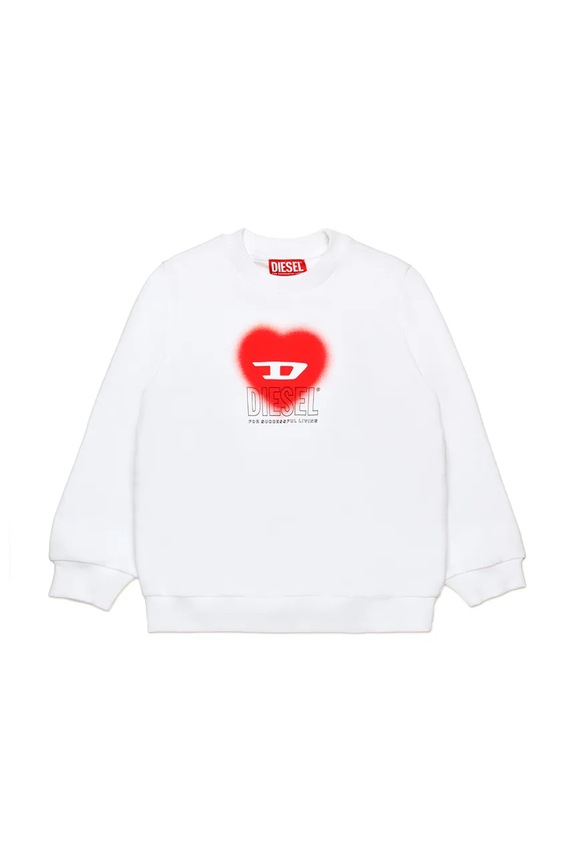 Diesel hanorac de bumbac pentru copii SCACUORE SWEAT-SHIRT print alb J02230