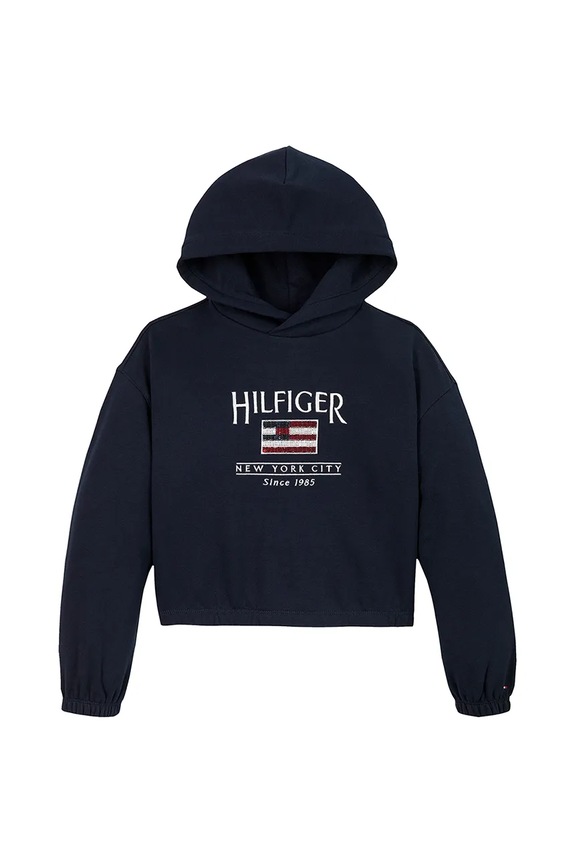 Dječja dukserica Tommy Hilfiger s kapuljačom mornarsko plava KG0KG08558.128.176.PPYA