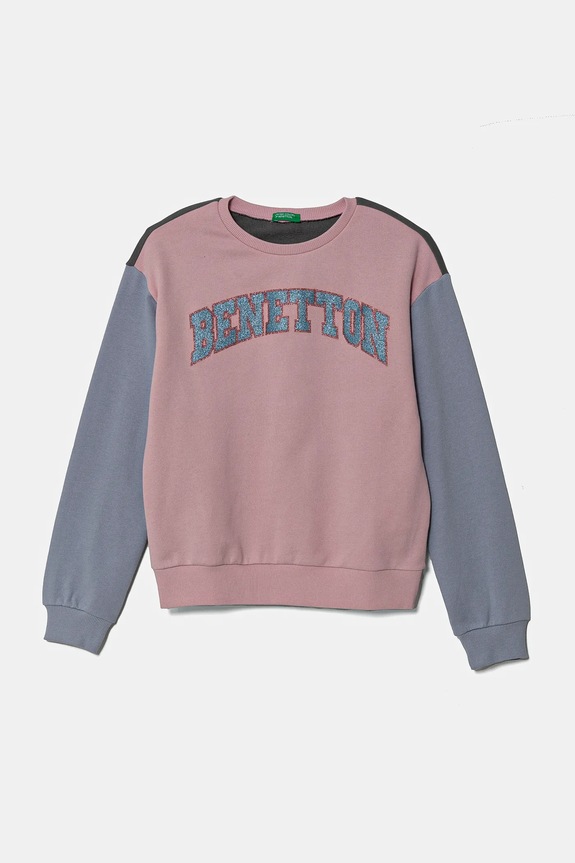 Otroški bombažen pulover United Colors of Benetton Brez kapuce roza 3J68C10MX.G.Seasonal
