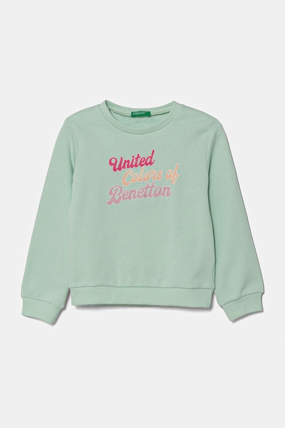 United Colors of Benetton hanorac de bumbac pentru copii print verde 3J70G10HX.P.Seasonal