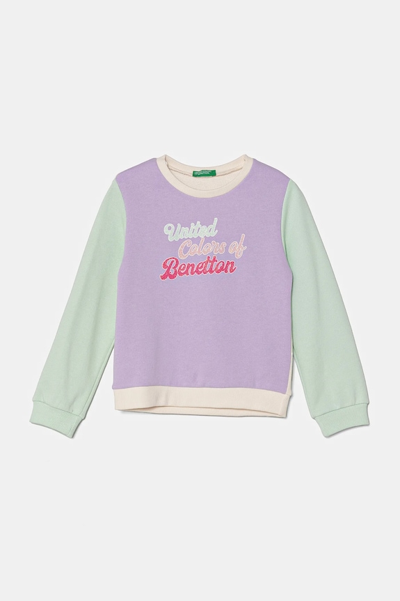 Dětská bavlněná mikina United Colors of Benetton bez kapuce fialová 3J70G10HX.P.Seasonal