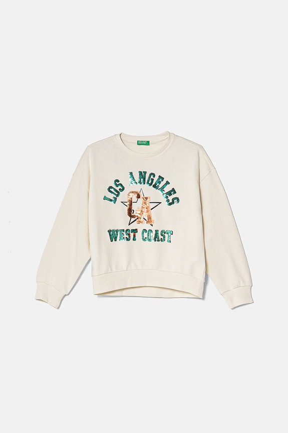 United Colors of Benetton hanorac de bumbac pentru copii imprimeu bej 3J68C10NX.G.Seasonal