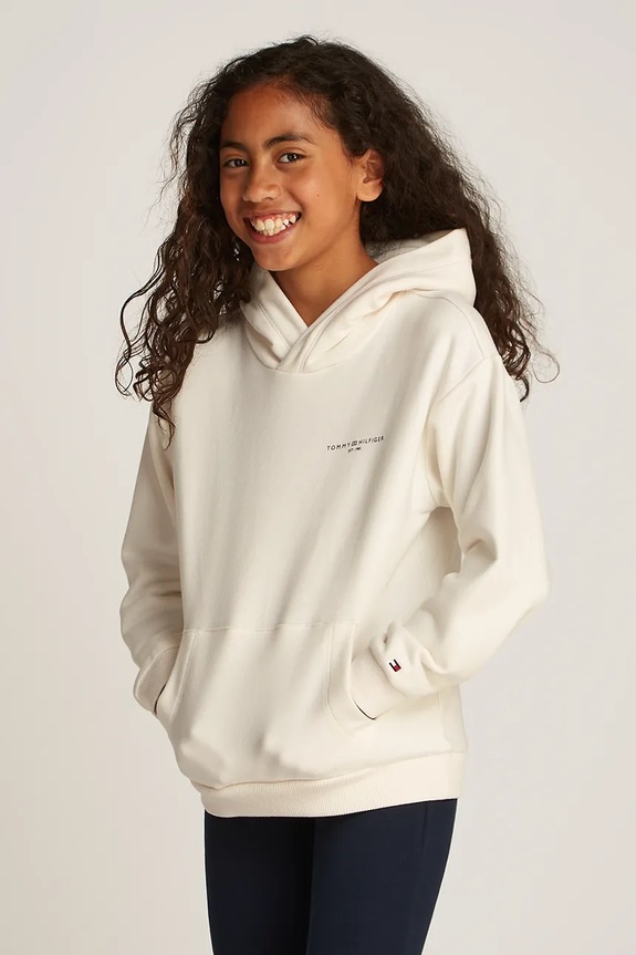 Detská mikina Tommy Hilfiger s kapucňou béžová KS0KS00595.104.122.PPYA