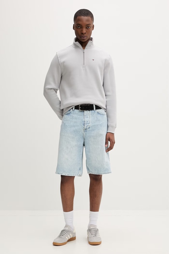 Tommy Jeans mikina pánska s bavlnou DM0DM20339 sivá SS26